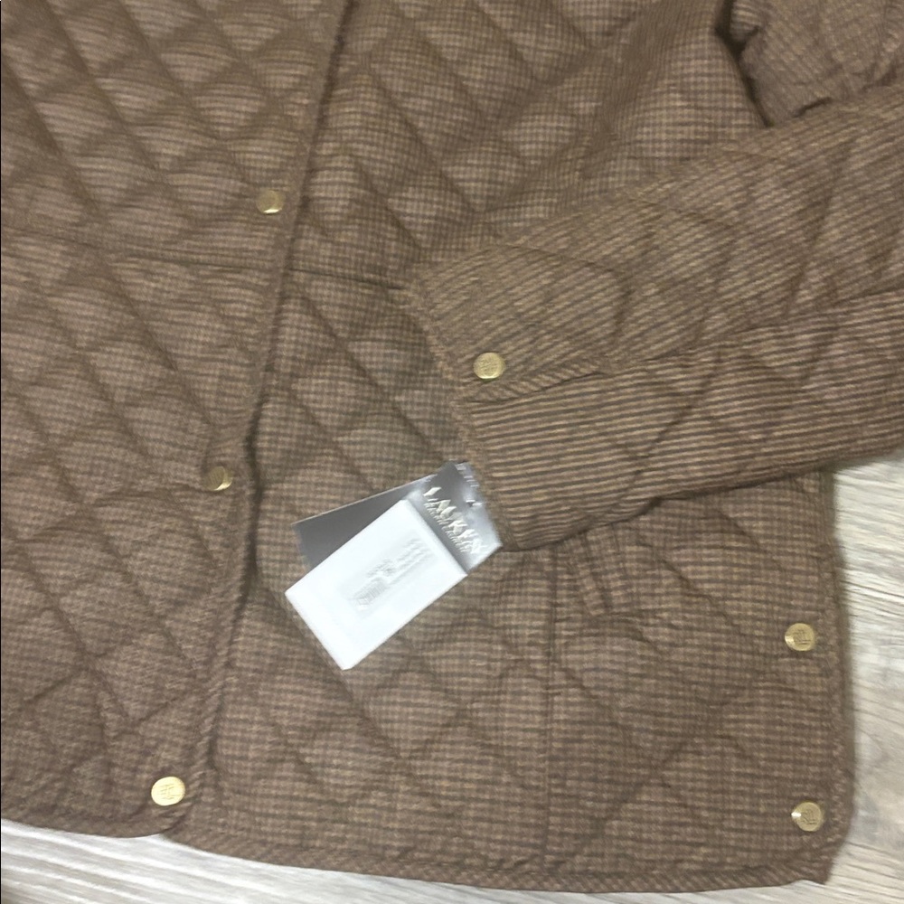 Lauren Ralph Lauren Quilted San Brown Mini Check Jacket NWT - Picture 8 of 15